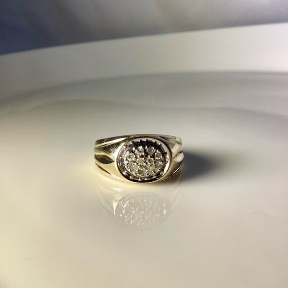 10K Gold & Diamonds Men Cluster Ring - Picture 10 of 13